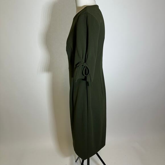 NWT Connected Apparel Olive Green Tie Scuba Crepe Sleeve Sheath Dress Womens 4 - Picture 6 of 10
